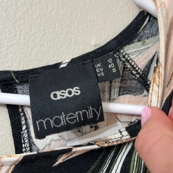 Asos Womens Black Tan Jumpsuit Size 8 Maternity Floral Short Sleeve Keyhole - Picture 3 of 8